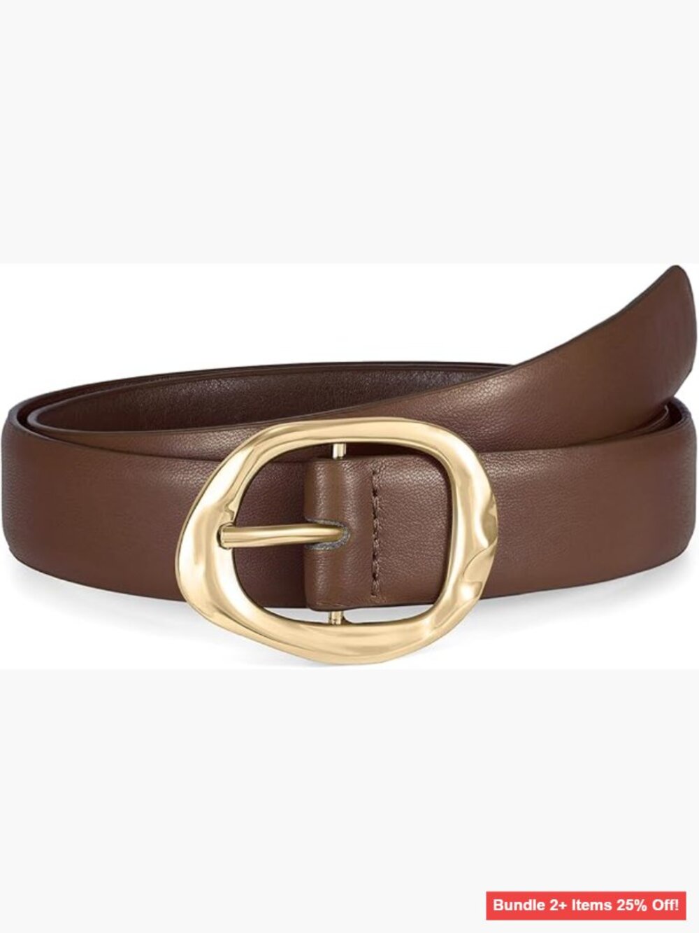 Women's Leather Belt with Gold Buckle, Adjustable Fit for Jeans and Dresses